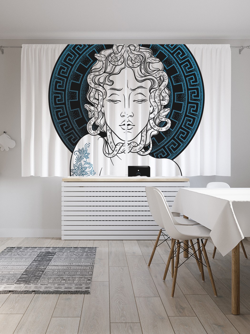 

Классические шторы JoyArty "Горгона с мобилой", серия Oxford DeLux, 2 полотна 145x180 см, Горгона с мобилой