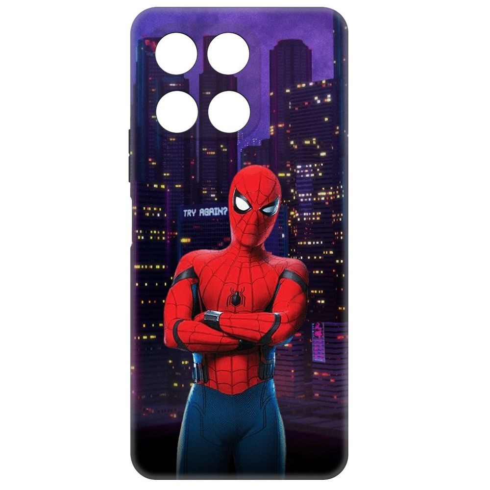 

Чехол-накладка Krutoff Soft Case Человек-Паук. На крыше для Honor X6a черный