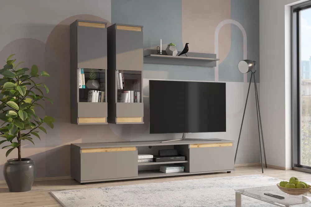 

Стенка в гостиную НК мебель Bruno, Серый Графит/Дуб Вотан 175 x 196 x 37 см, Bruno