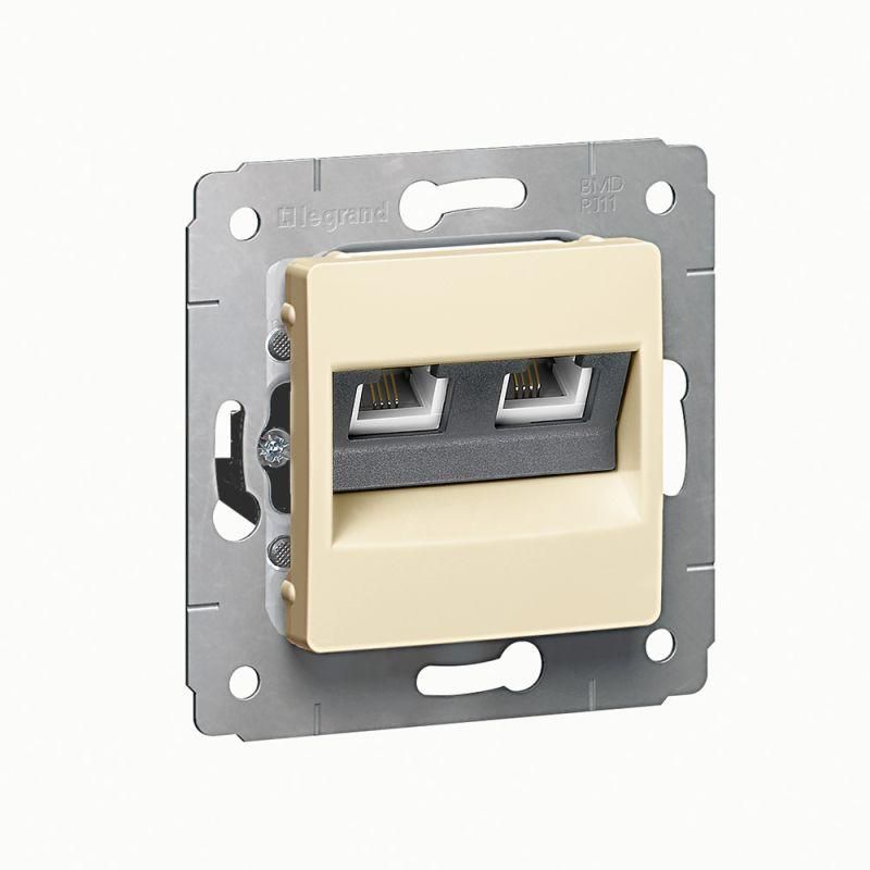 Розетка компьютерная + телефонная 2-м СП Cariva RJ45 + RJ11 кат.6 UTP механизм сл. Кость 100071730689