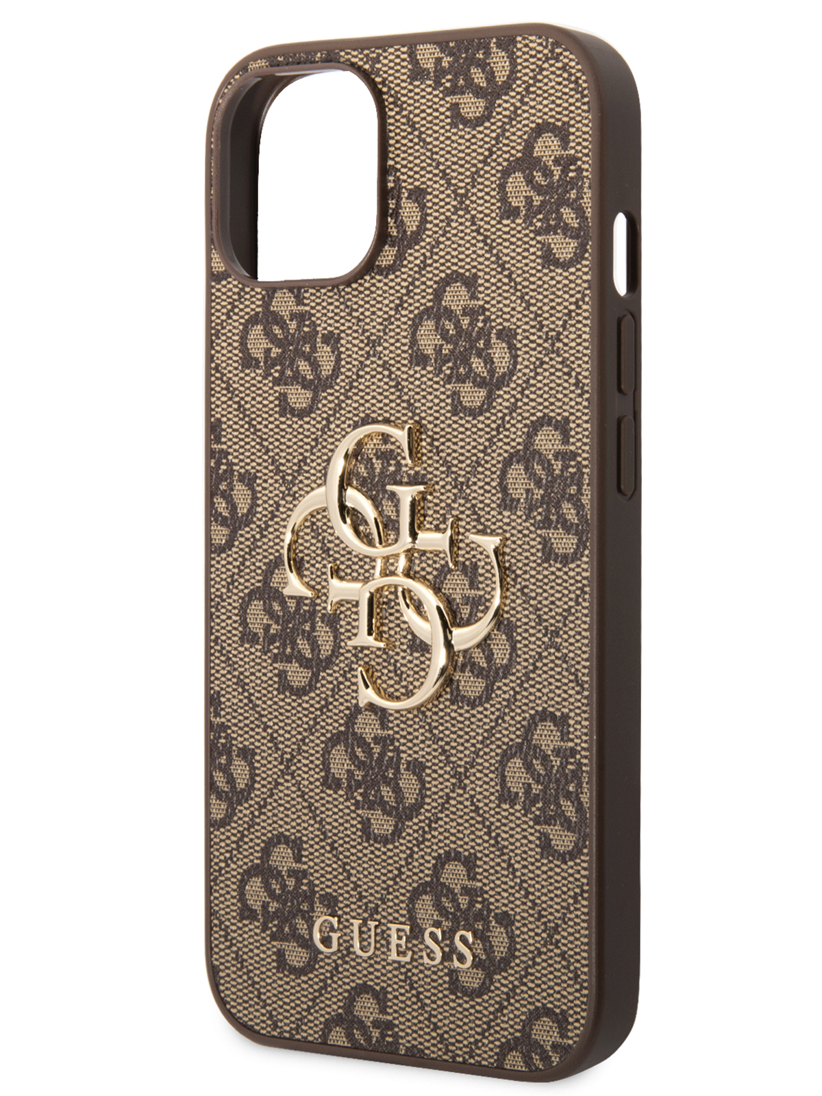 

Чехол Guess для iPhone 15 Plus из экокожи 4G Big metal logo, коричневый