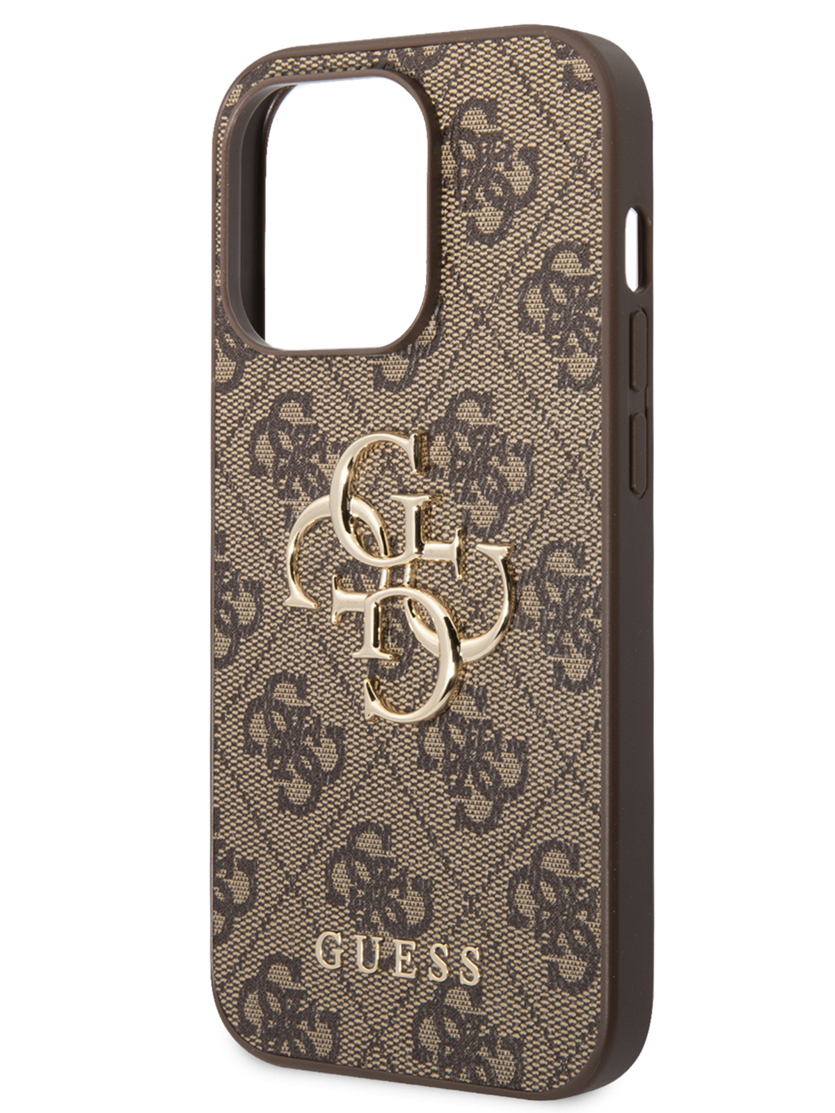 Чехол Guess для iPhone 15 Pro из экокожи 4G Big metal logo, коричневый