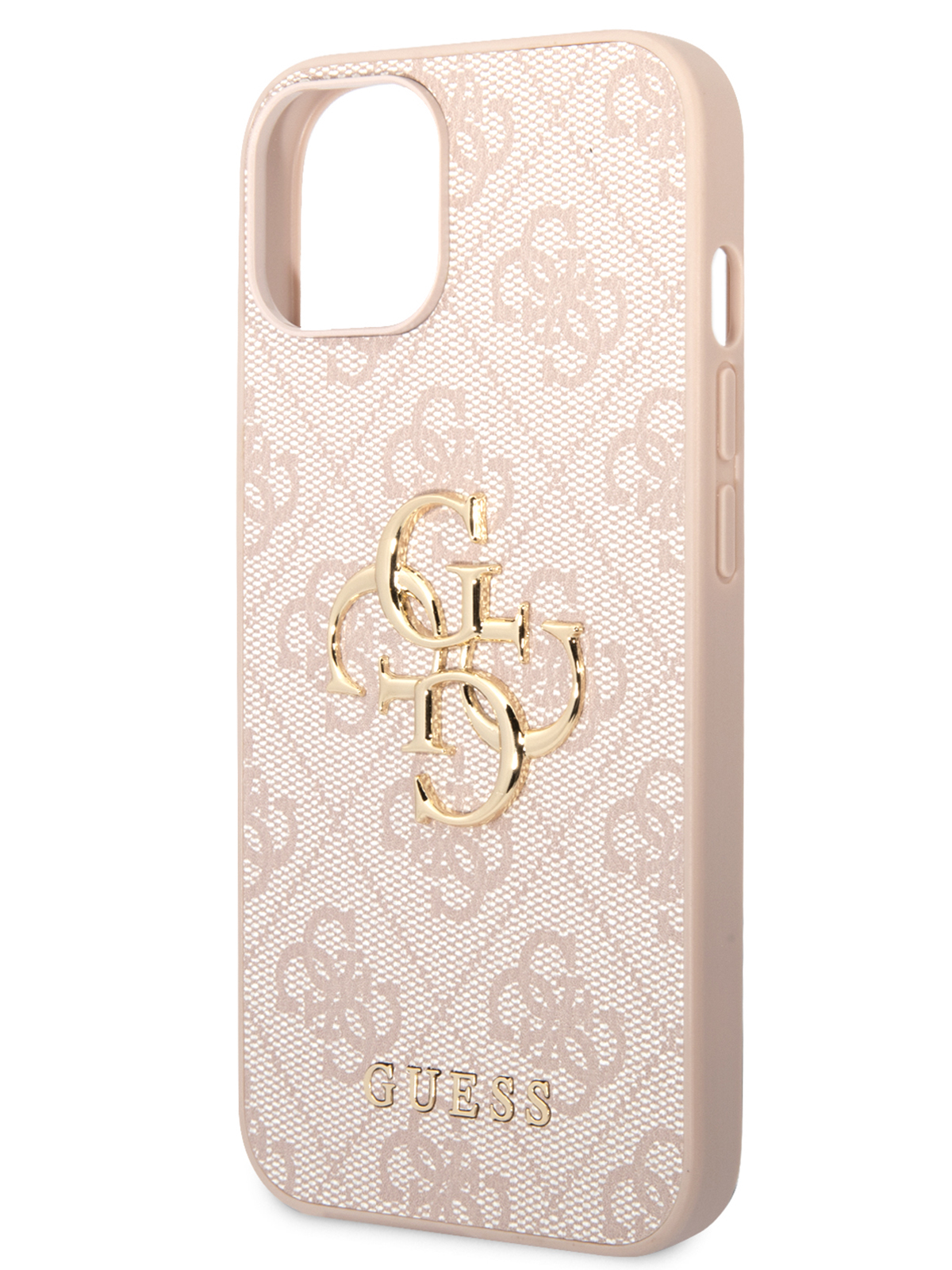 Чехол Guess для iPhone 15 Plus из экокожи 4G Big metal logo, розовый