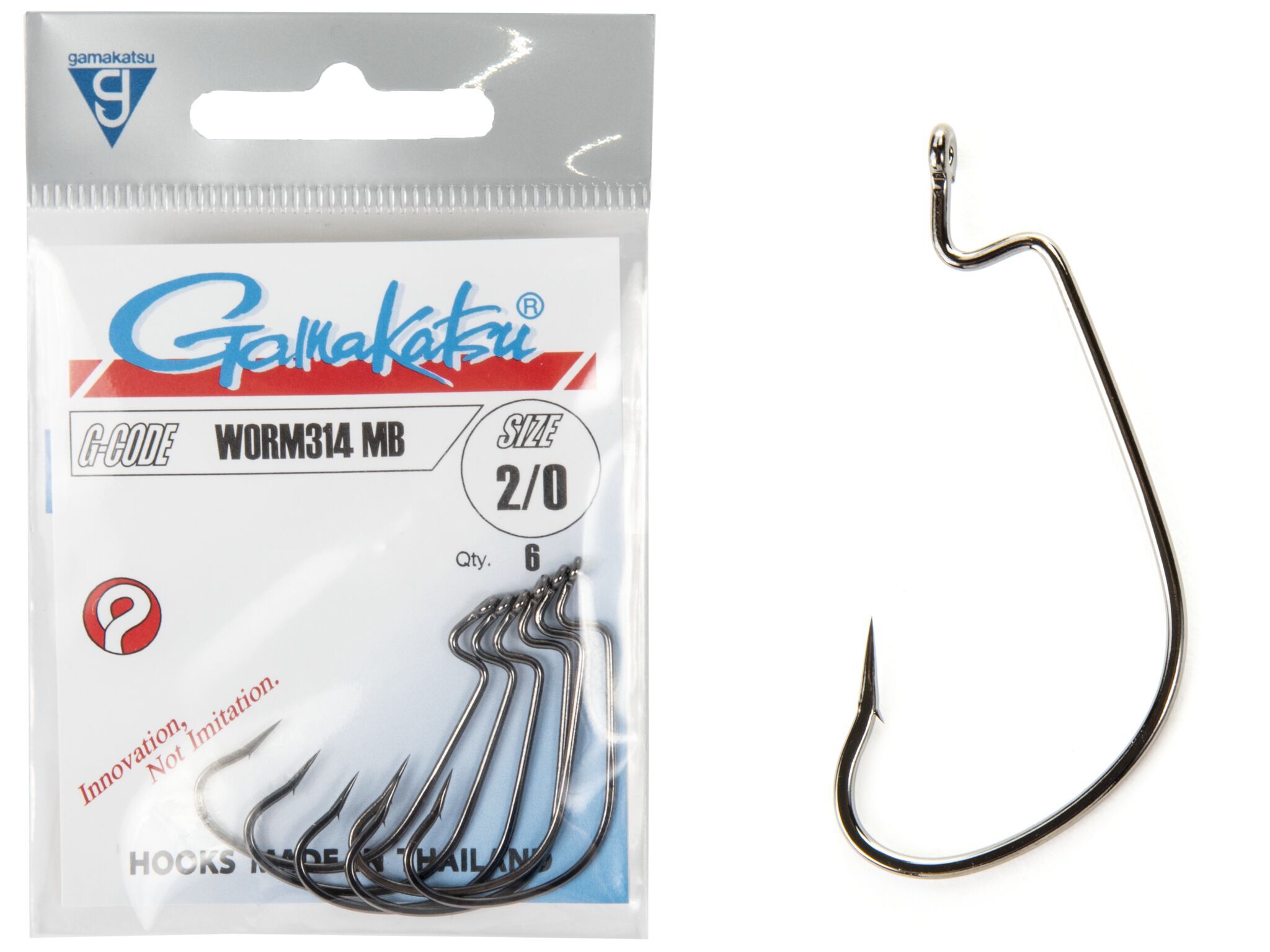 Крючки офсетные Gamakatsu WORM 314 HOOKS №2/0, 6шт.