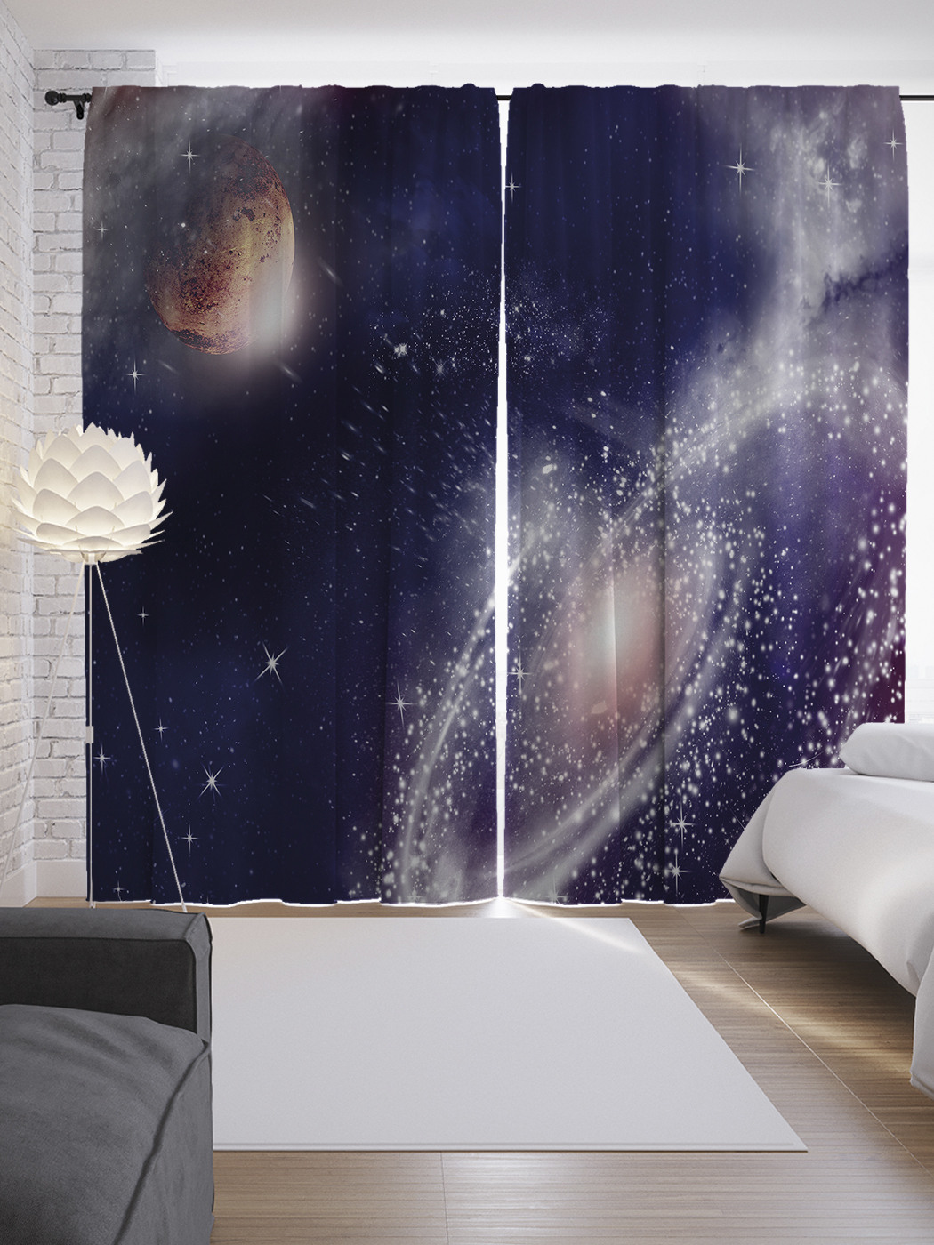 

Шторы JoyArty с фотопечатью "Далекая галактика" из сатена, 290х265 см, Далекая галактика