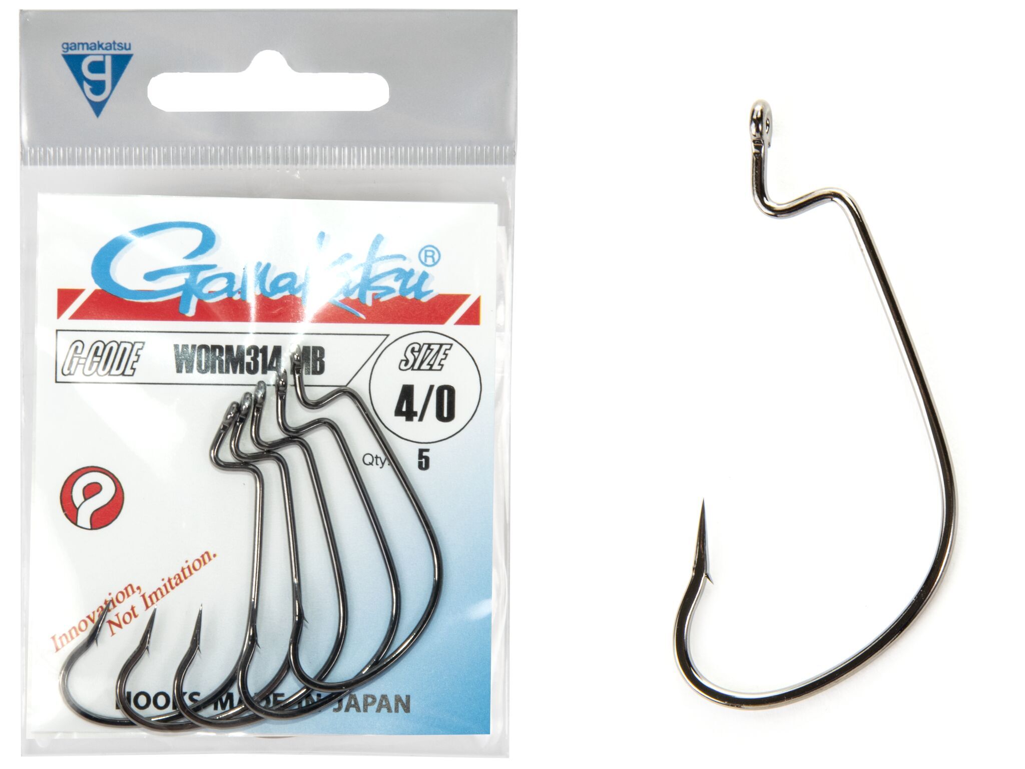 Крючки офсетные Gamakatsu WORM 314 HOOKS №4/0, 6шт.