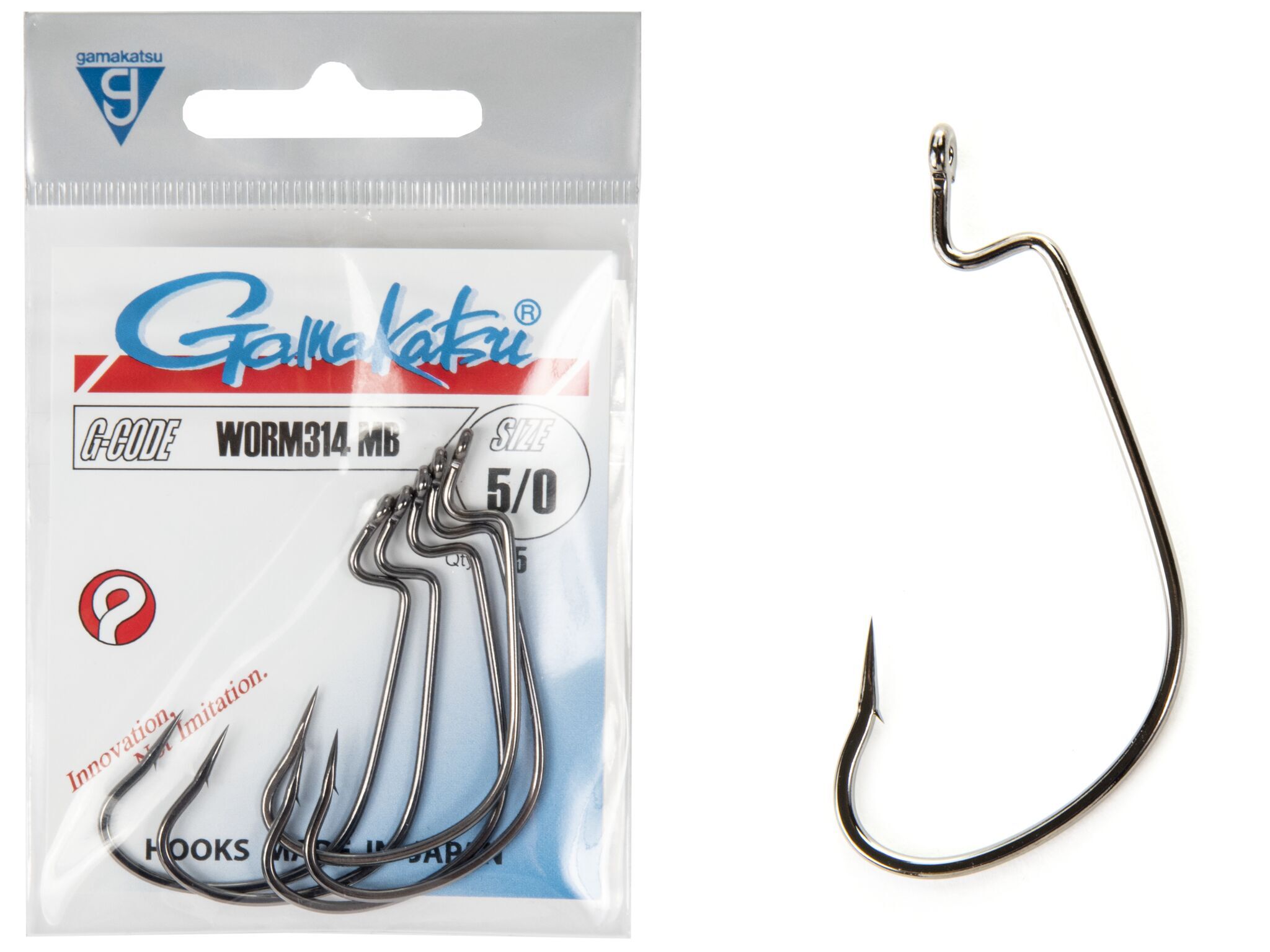 Крючки офсетные Gamakatsu WORM 314 HOOKS №5/0, 6шт.