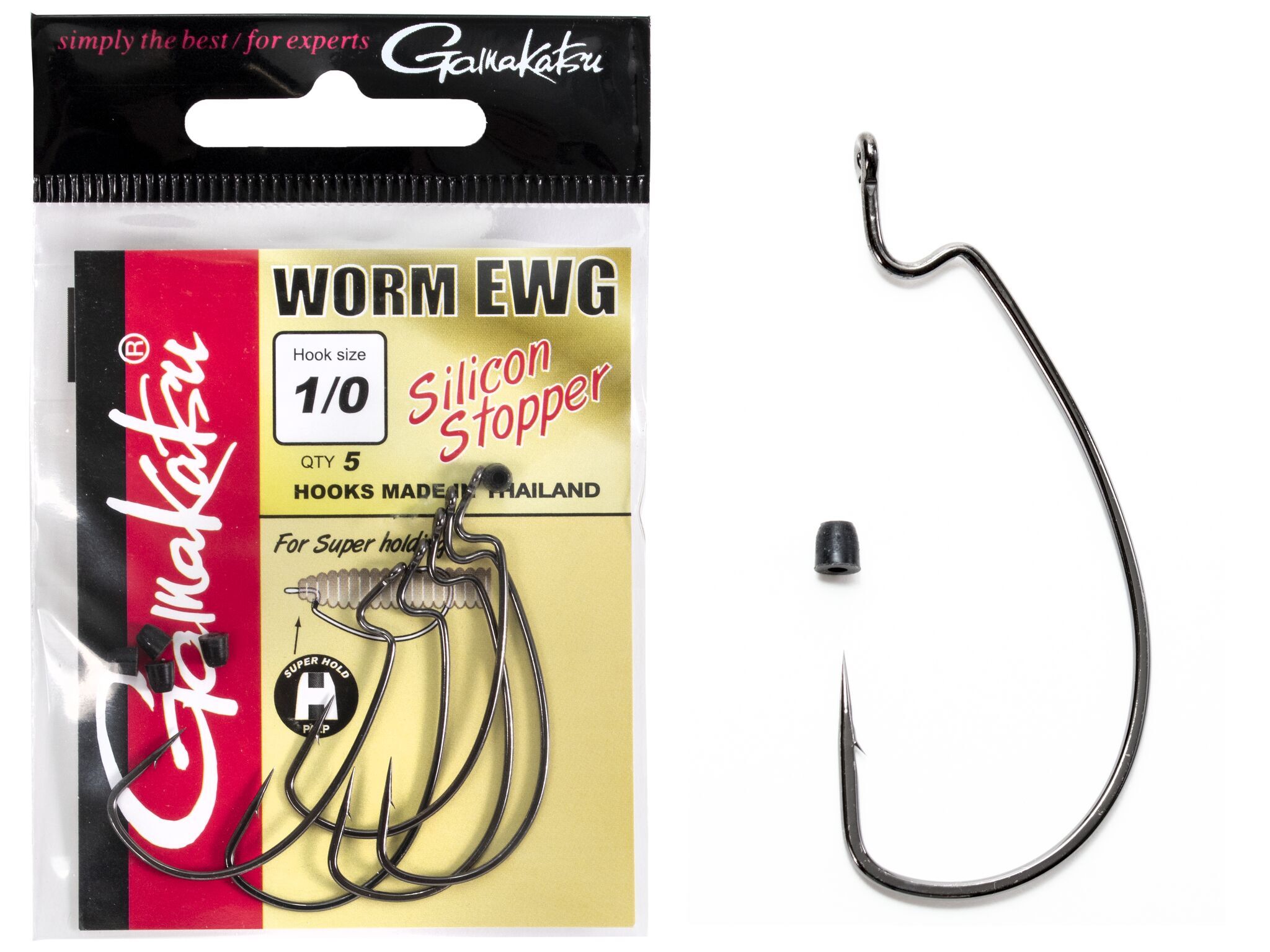 Крючки офсетные Gamakatsu WORM EWG HOOKS SIL STOPPER BLACK №1/0, 5шт.