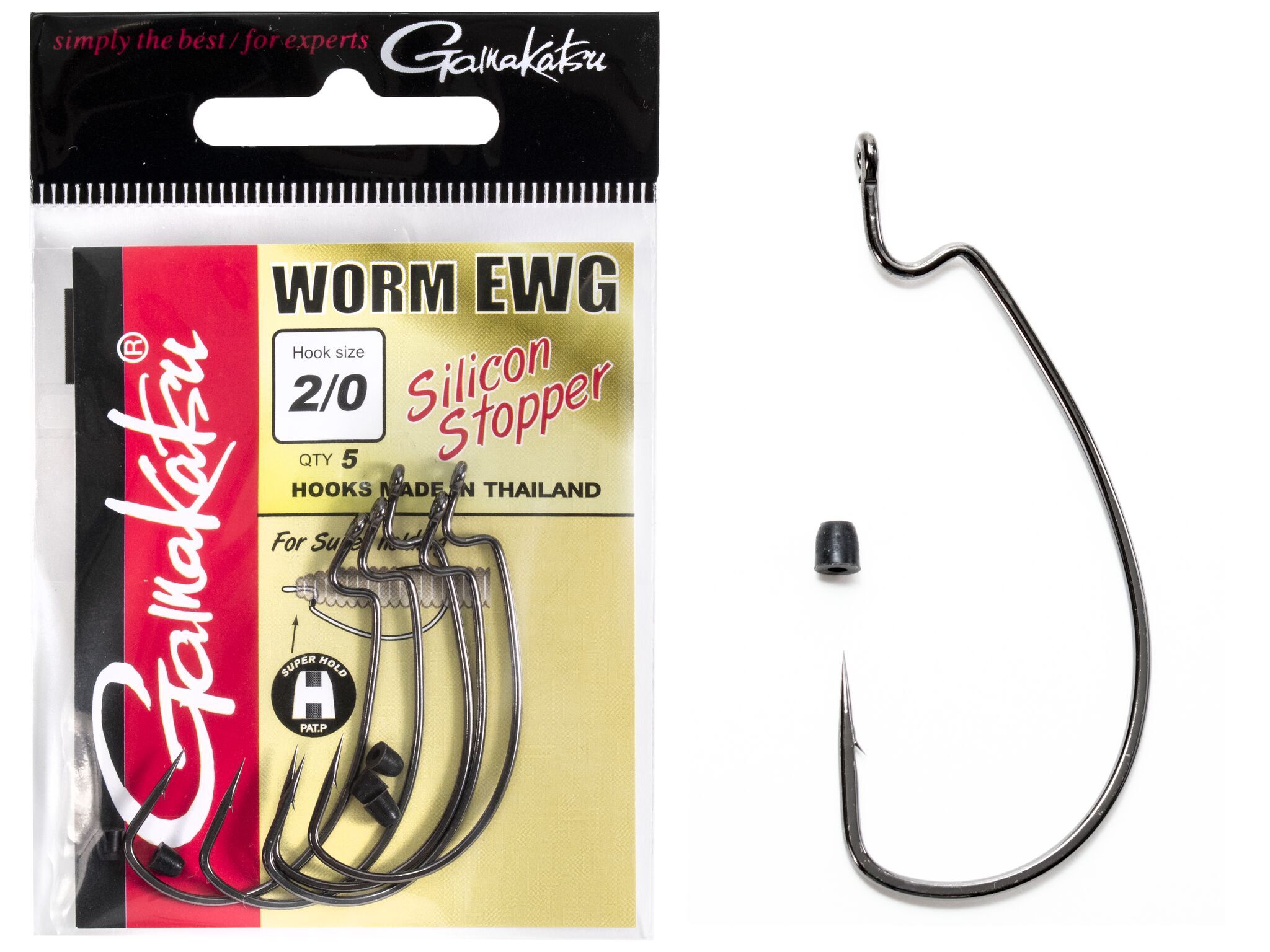 Крючки офсетные Gamakatsu WORM EWG HOOKS SIL STOPPER BLACK №2/0, 5шт.