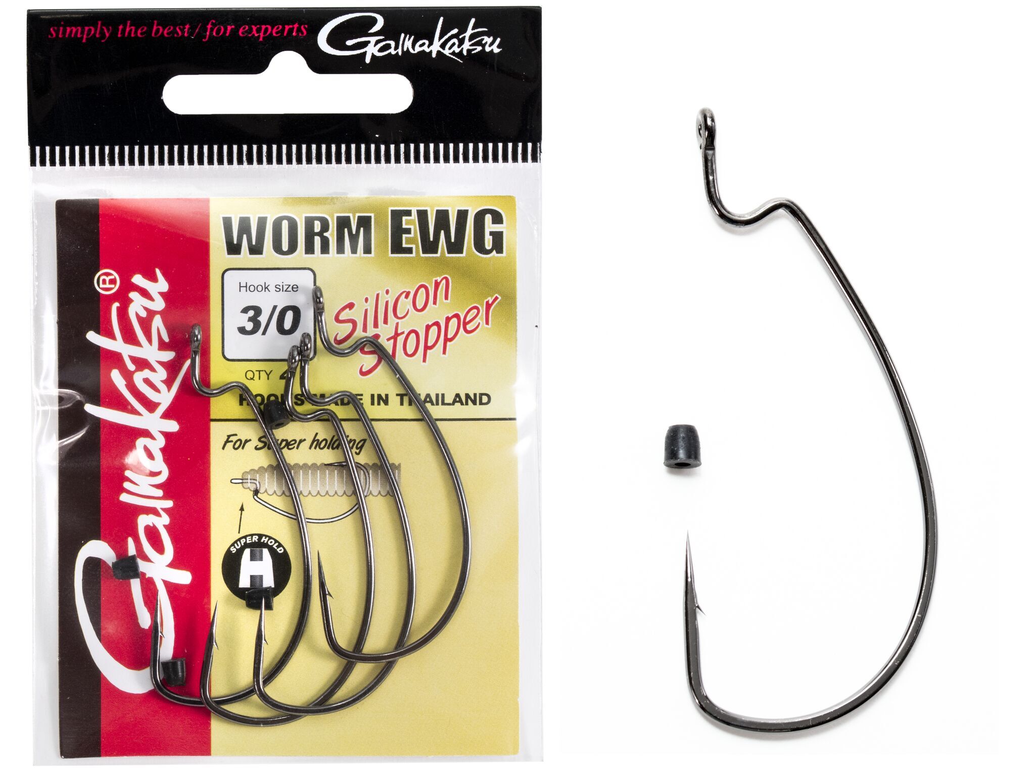 Крючки офсетные Gamakatsu WORM EWG HOOKS SIL STOPPER BLACK №3/0, 4шт.