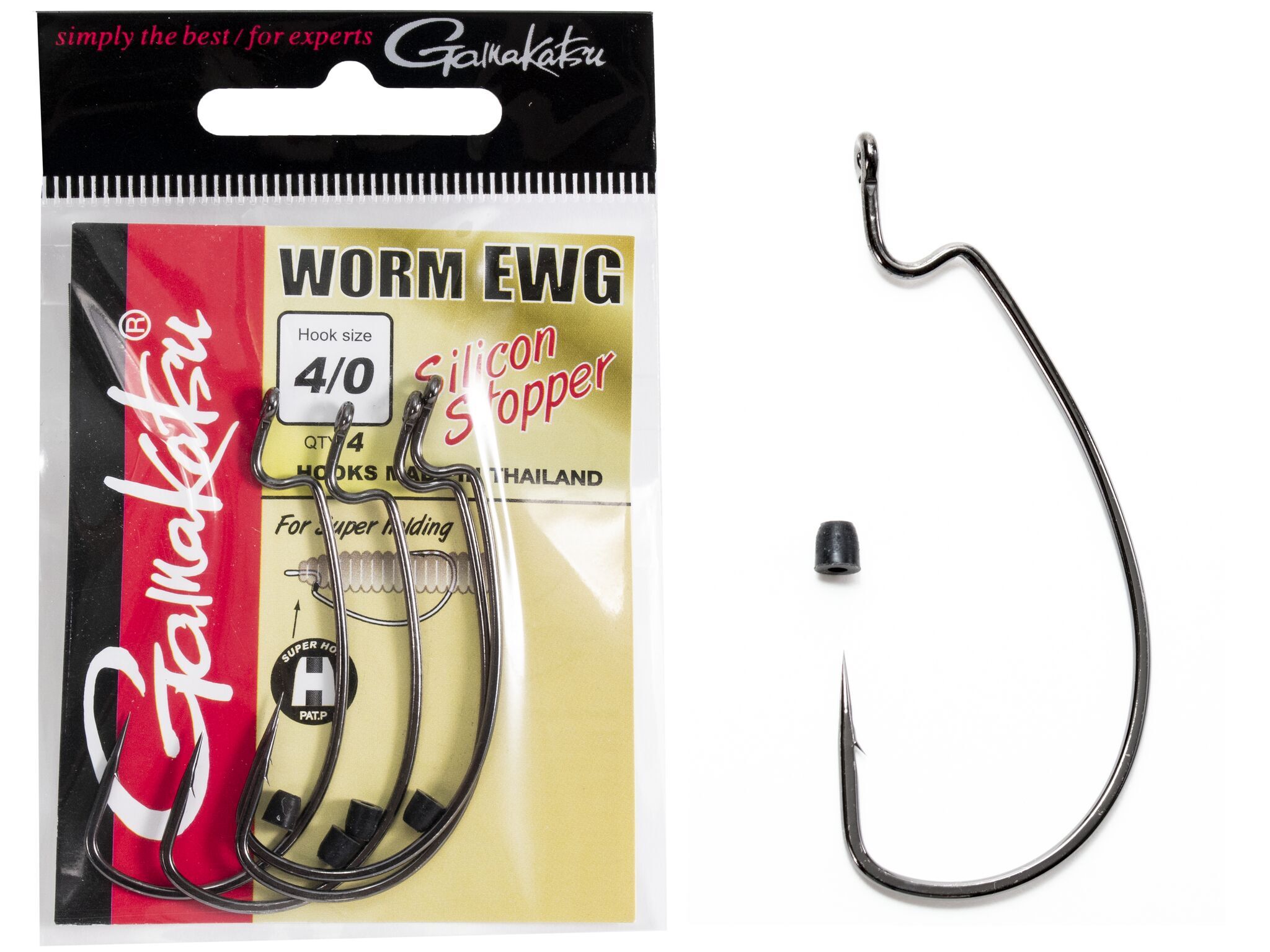 Крючки офсетные Gamakatsu WORM EWG HOOKS SIL STOPPER BLACK №4/0, 4шт.