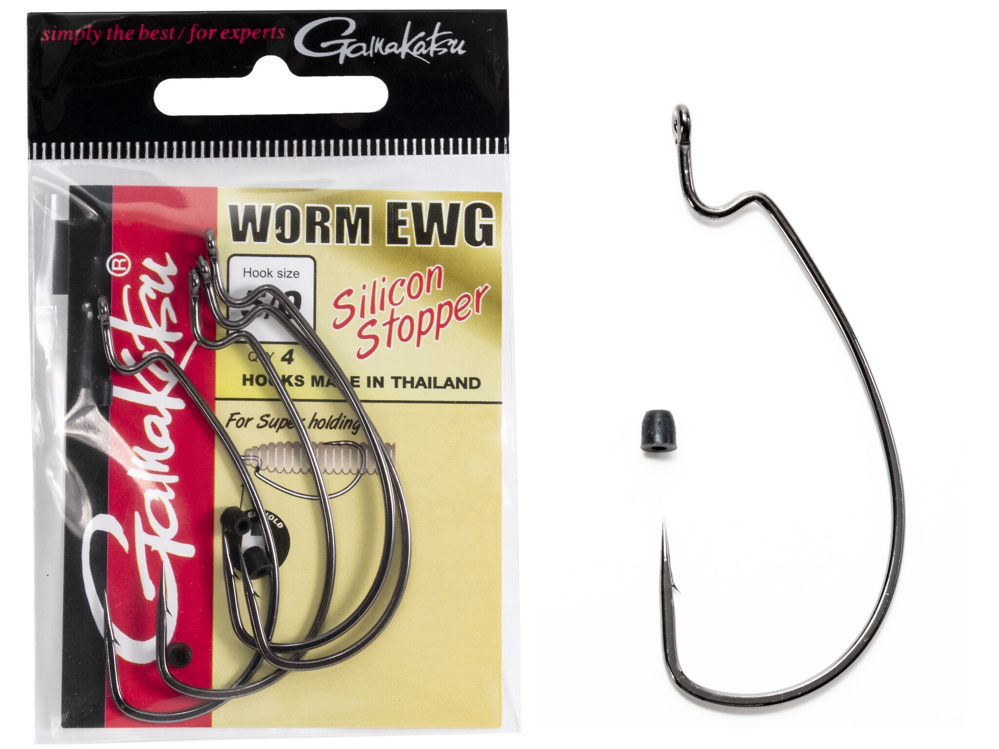 Крючки офсетные Gamakatsu WORM EWG HOOKS SIL STOPPER BLACK №5/0, 4шт.