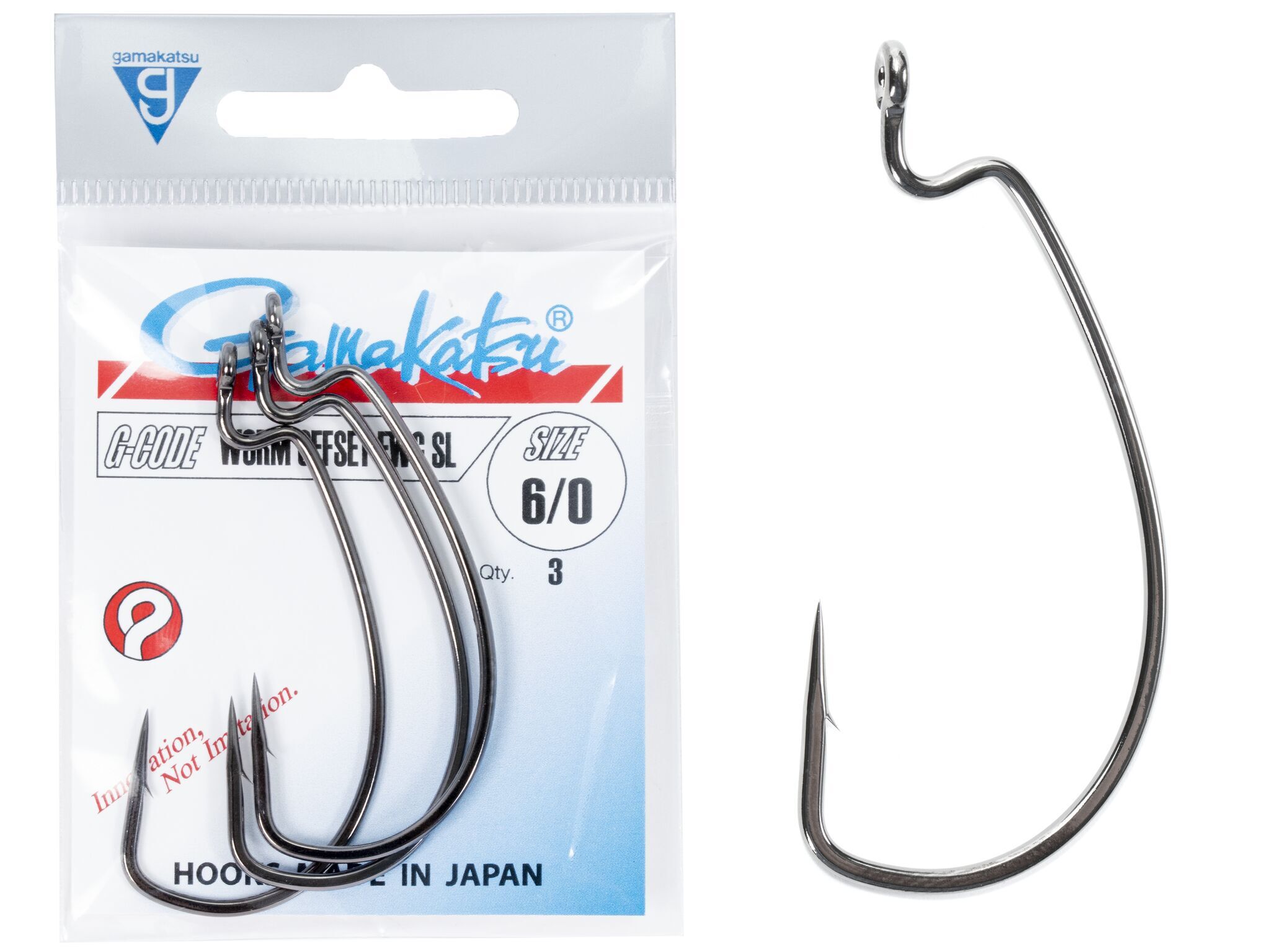 Крючки офсетные Gamakatsu WORM OFFSET EWG SL HOOKS BLACK №6/0, 5шт.