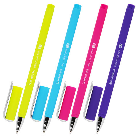 

Ручка шариковая BRAUBERG SOFT TOUCH STICK "NEON", СИНЯЯ, мягкое покрытие, корпус ас