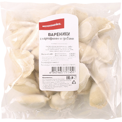 

Вареники Малосемейка с картофелем и грибами 450 г