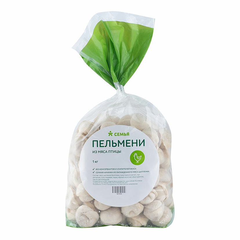 

Пельмени Семья из мяса птицы 1 кг