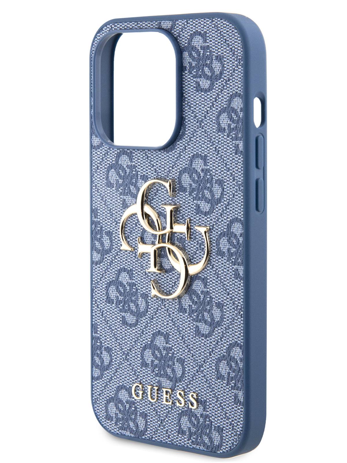 Чехол Guess для iPhone 15 Pro из экокожи 4G Big metal logo, синий