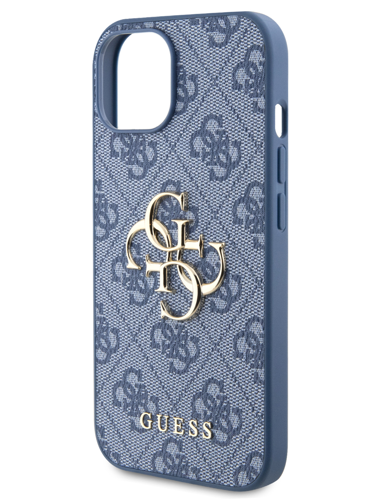 Чехол Guess для iPhone 15 Plus из экокожи 4G Big metal logo, синий