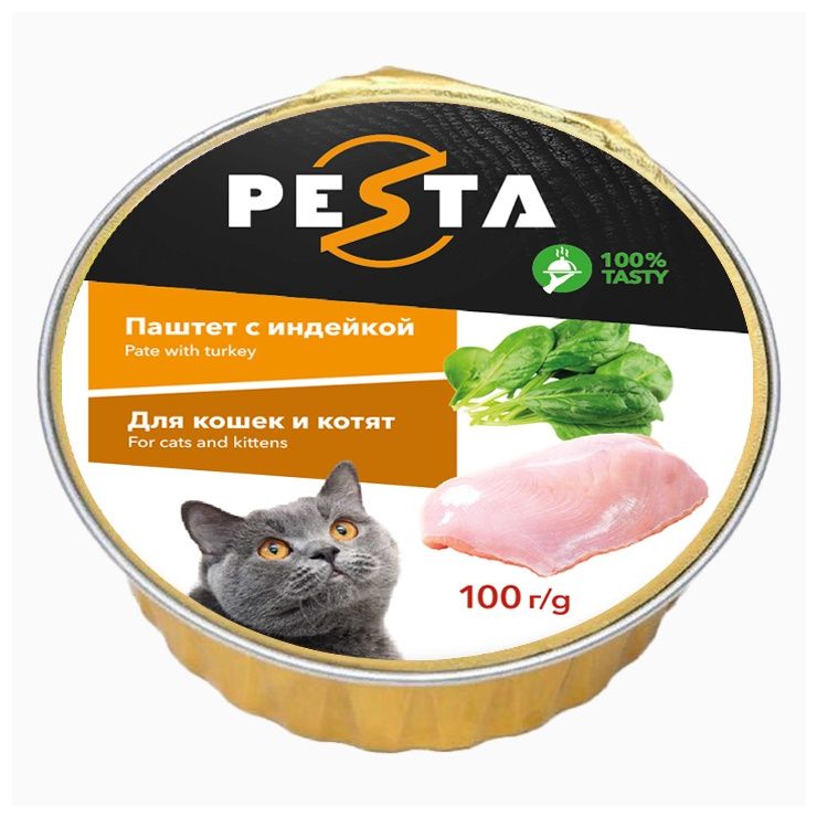 Влажный корм Pesta паштет с индейкой для кошек и котят 100 г