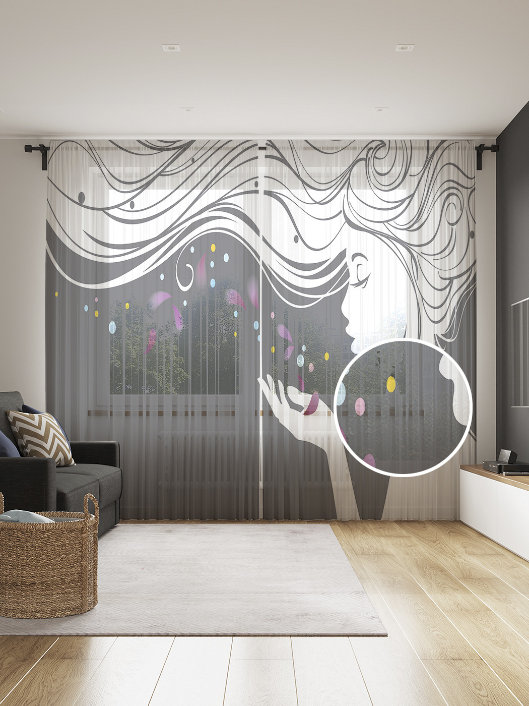 

Фототюль JoyArty "Развевающиеся локоны" 145x265см, 2 полотна, лента, 50 крючков, Развевающиеся локоны