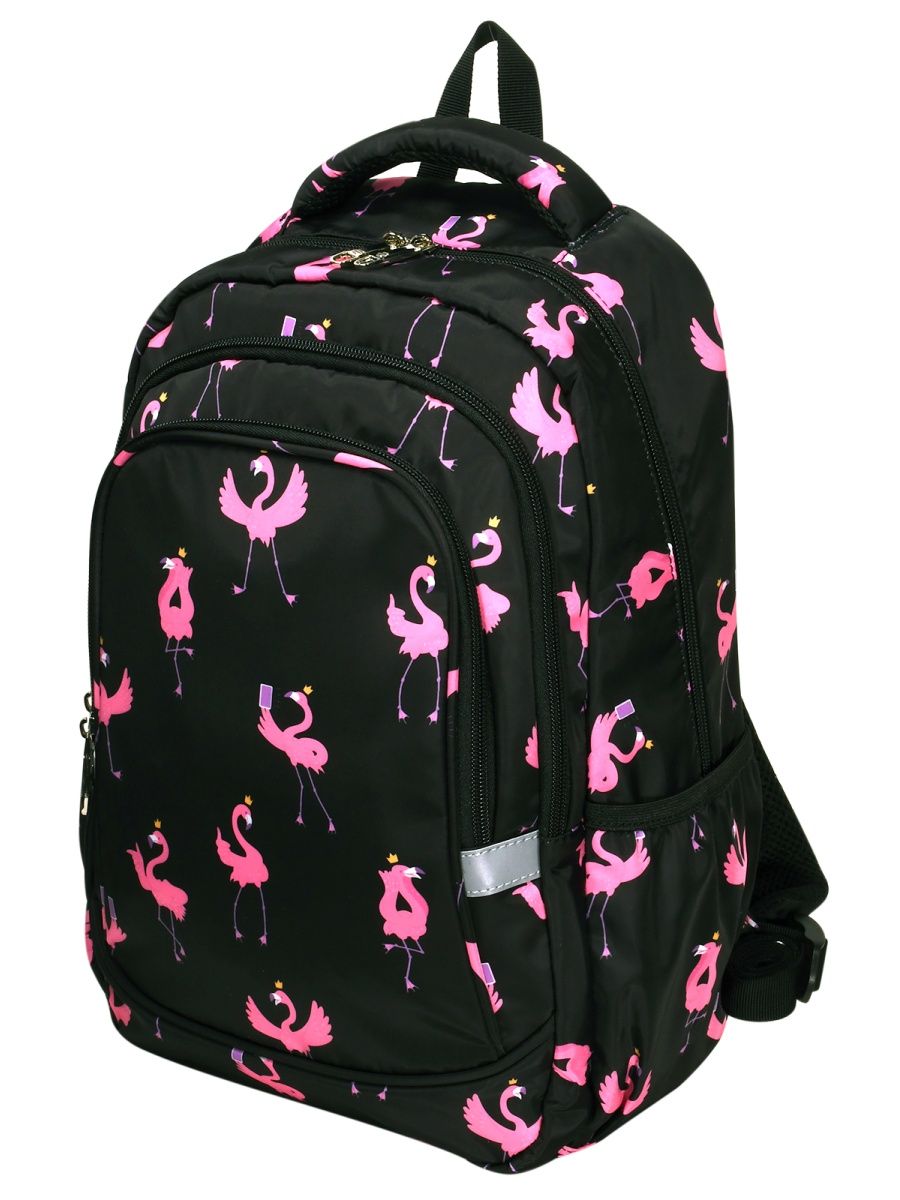 Рюкзак Creativiki для девочек, фламинго, чёрный, трёхсекционный, 20 л, 40x28x18