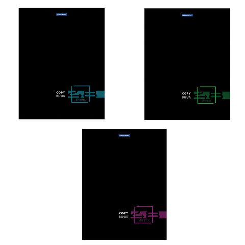 Тетрадь А4 48 л BRAUBERG скоба клетка глянцевый лак DARK 404042 3шт 456₽