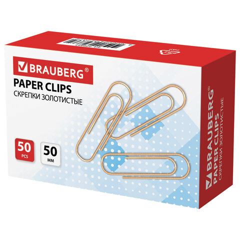 

Скрепки большие 50 мм, BRAUBERG, золотистые, 50 шт., в картонной коробке, 270447, (3шт.)