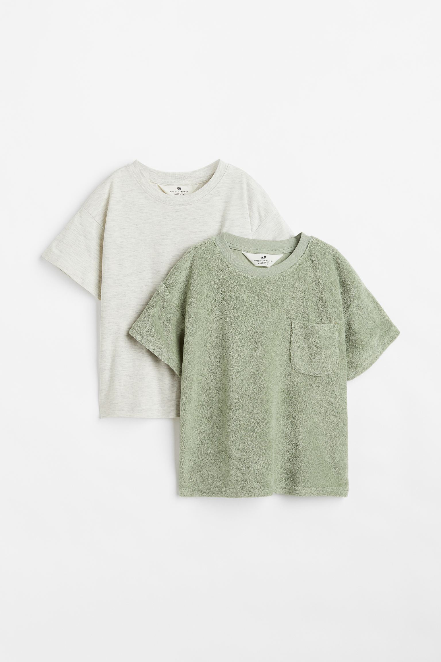 Набор футболок H&M для мальчиков, зелёный, серый-001, размер 122/128, 1078766001, 2 шт.
