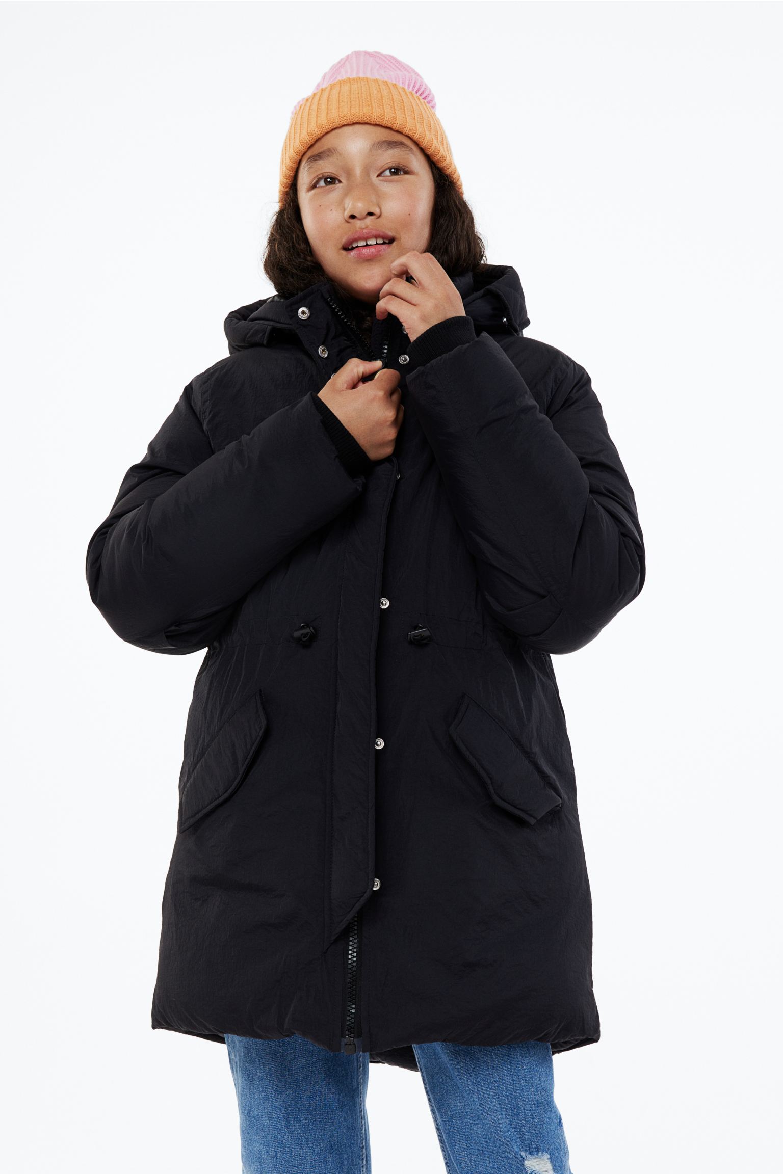 Пальто H&M для девочек, чёрный-001, размер 134, 1104078001 шнурок из полиэстра 43 см с удлинителем чёрный