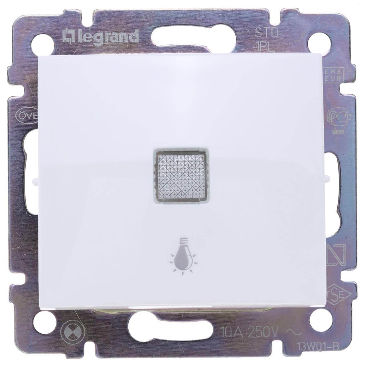 

Выключатель кнопочный одноклавишный Legrand Valena 10A 250V Лампа белый 774413, Valena