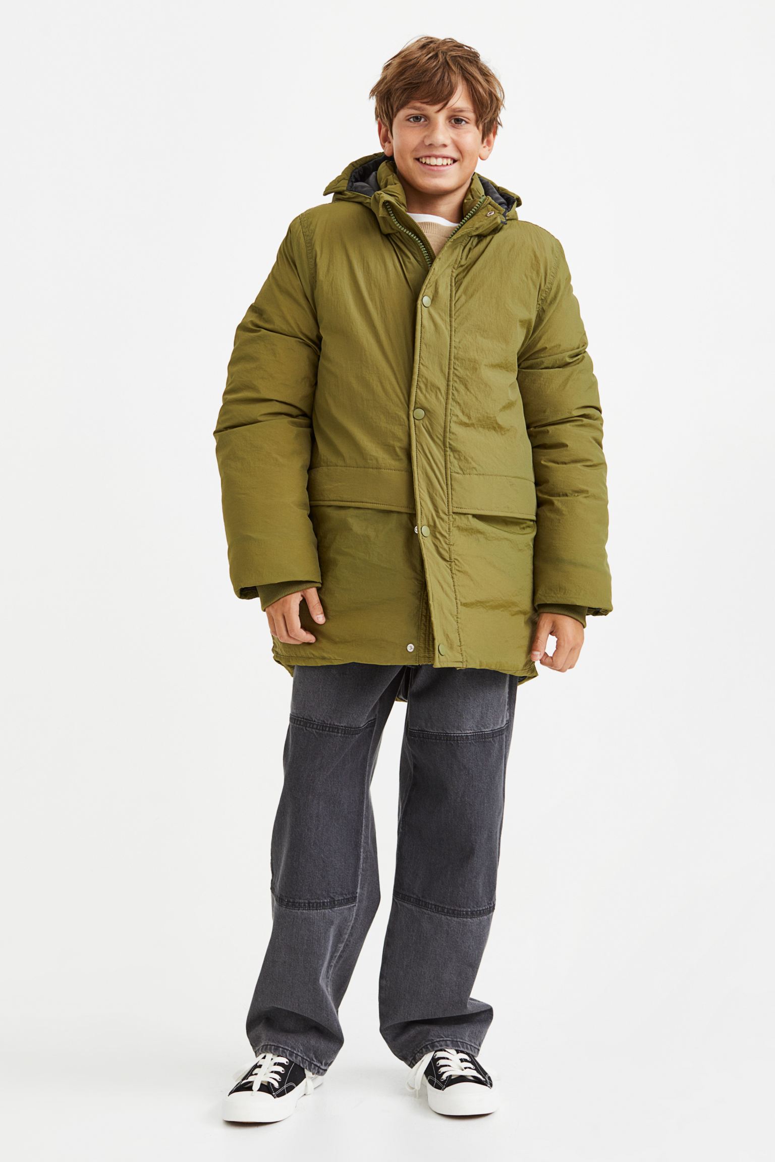 Пальто H&M для мальчиков, зелёный-001, размер 158, 1092766001