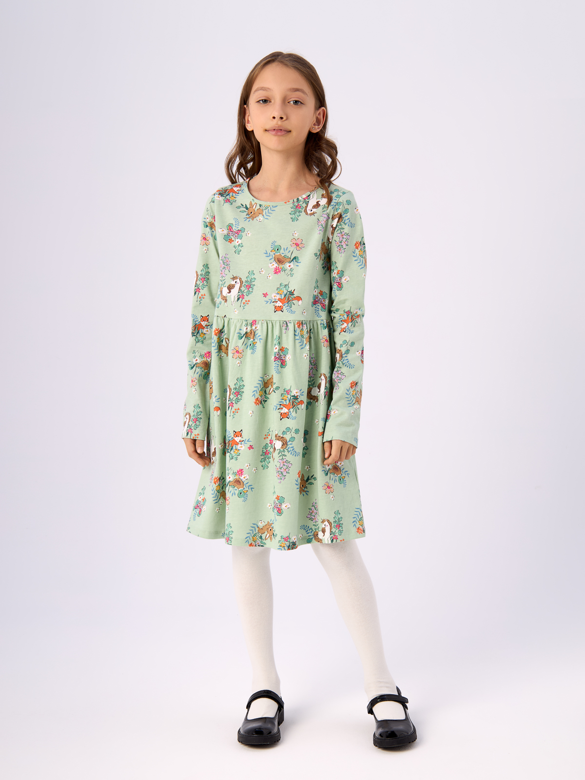 Платье H&M для девочек, зелёный-022, размер 110/116, 929076022
