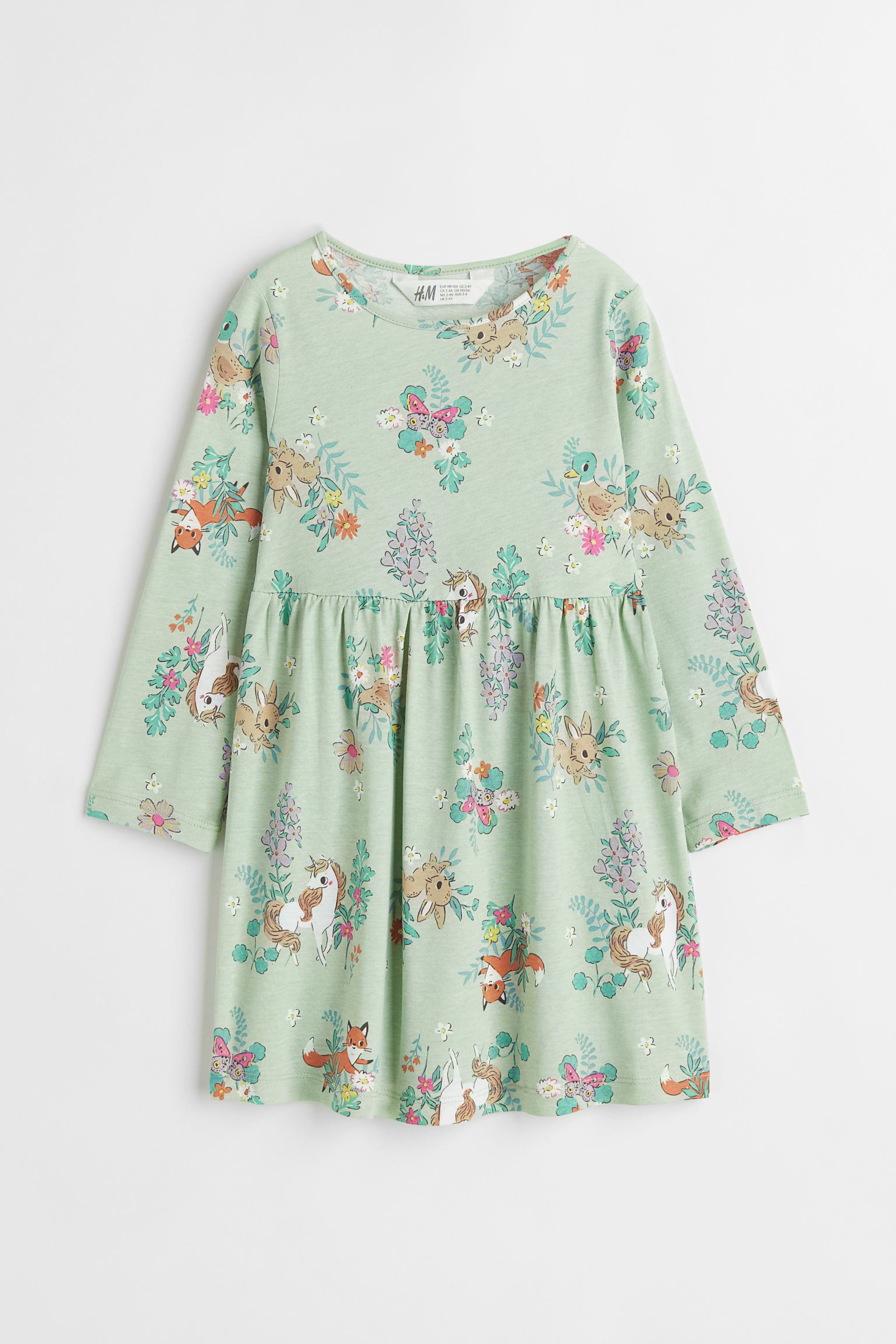Платье H&M для девочек, зелёный-022, размер 92, 929076022