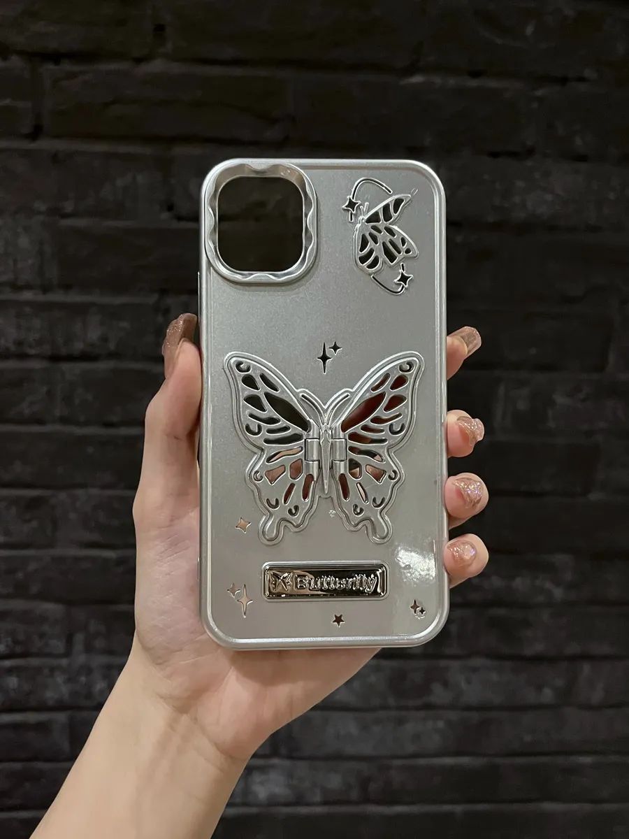 

Чехол на iPhone 11 с бабочкой, Серебристый, iPhone 11