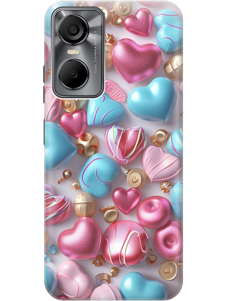 

Силиконовый чехол на Tecno Pop 6 Pro с принтом "Конфеты и сердечки", Прозрачный;голубой;розовый, 757013091