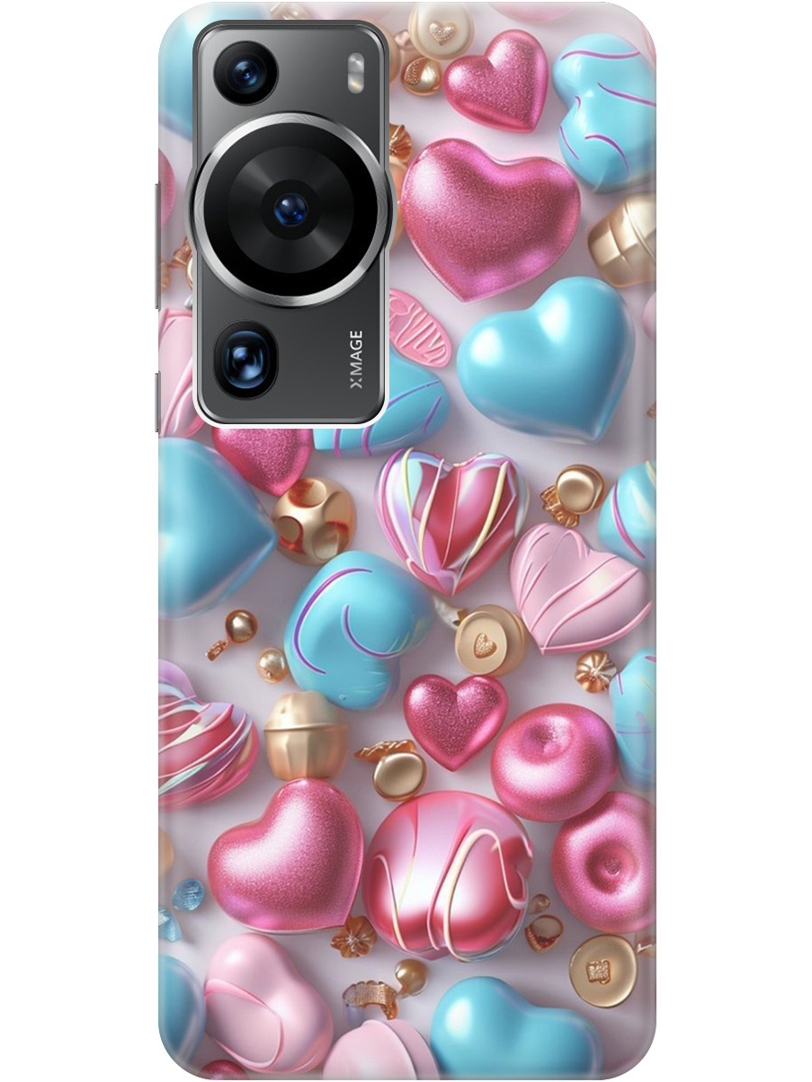 

Силиконовый чехол на Huawei P60 Pro с принтом "Конфеты и сердечки", Прозрачный;голубой;розовый, 772620891