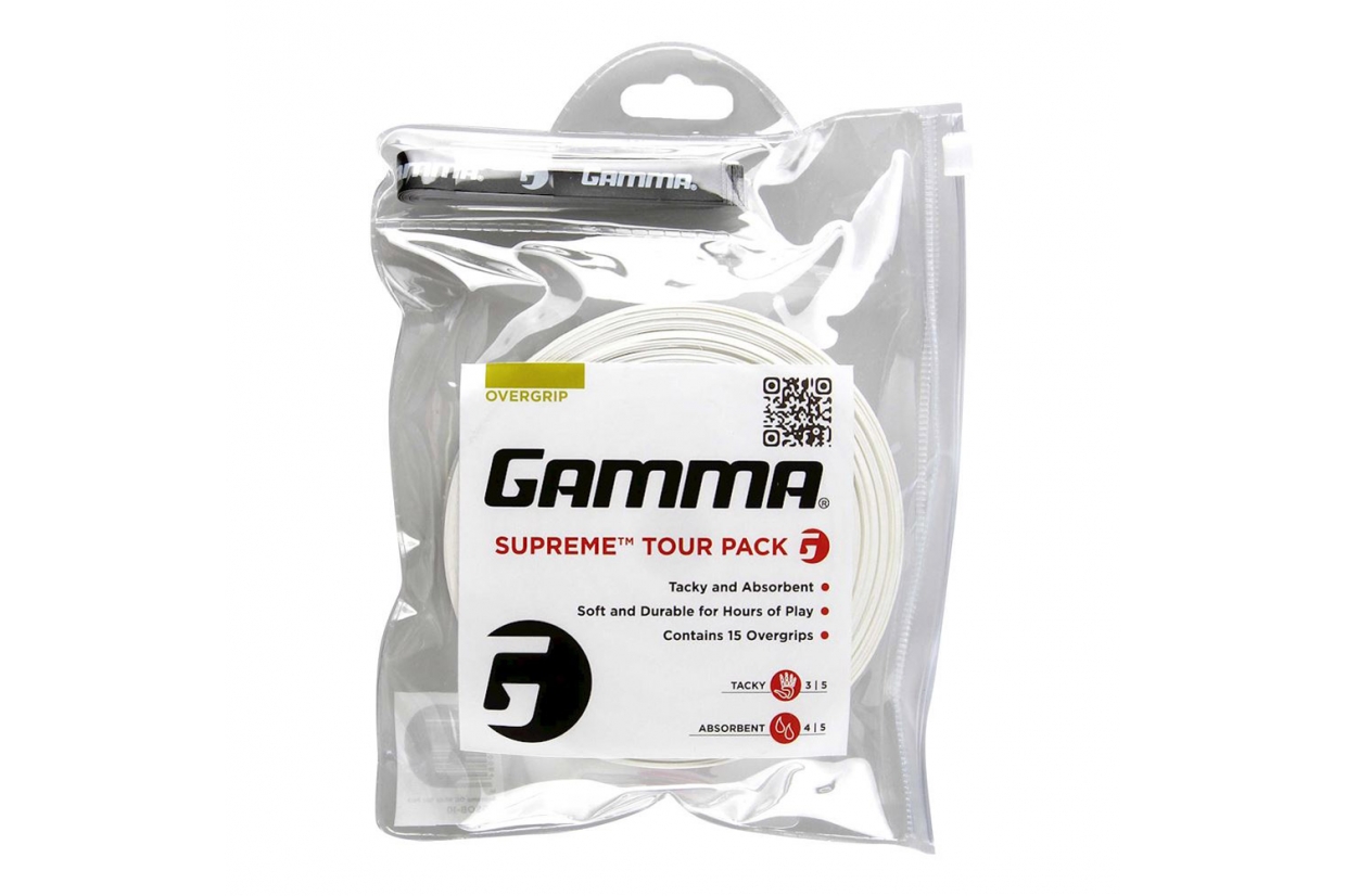 

Овергрип Gamma Supreme Tour Pack Overgrip белая, 15шт. в упаковке, Белый, Gamma Supreme Tour Pack Overgrip белая