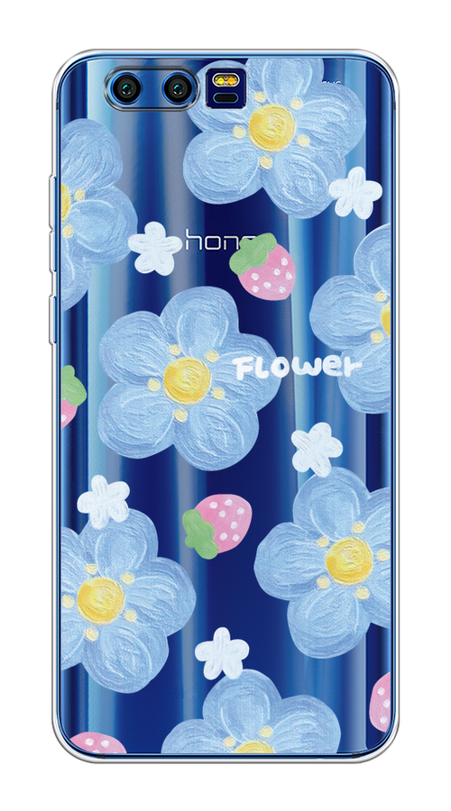 

Чехол на Honor 9 "Цветы и клубники", Прозрачный;голубой;белый, 62450-1