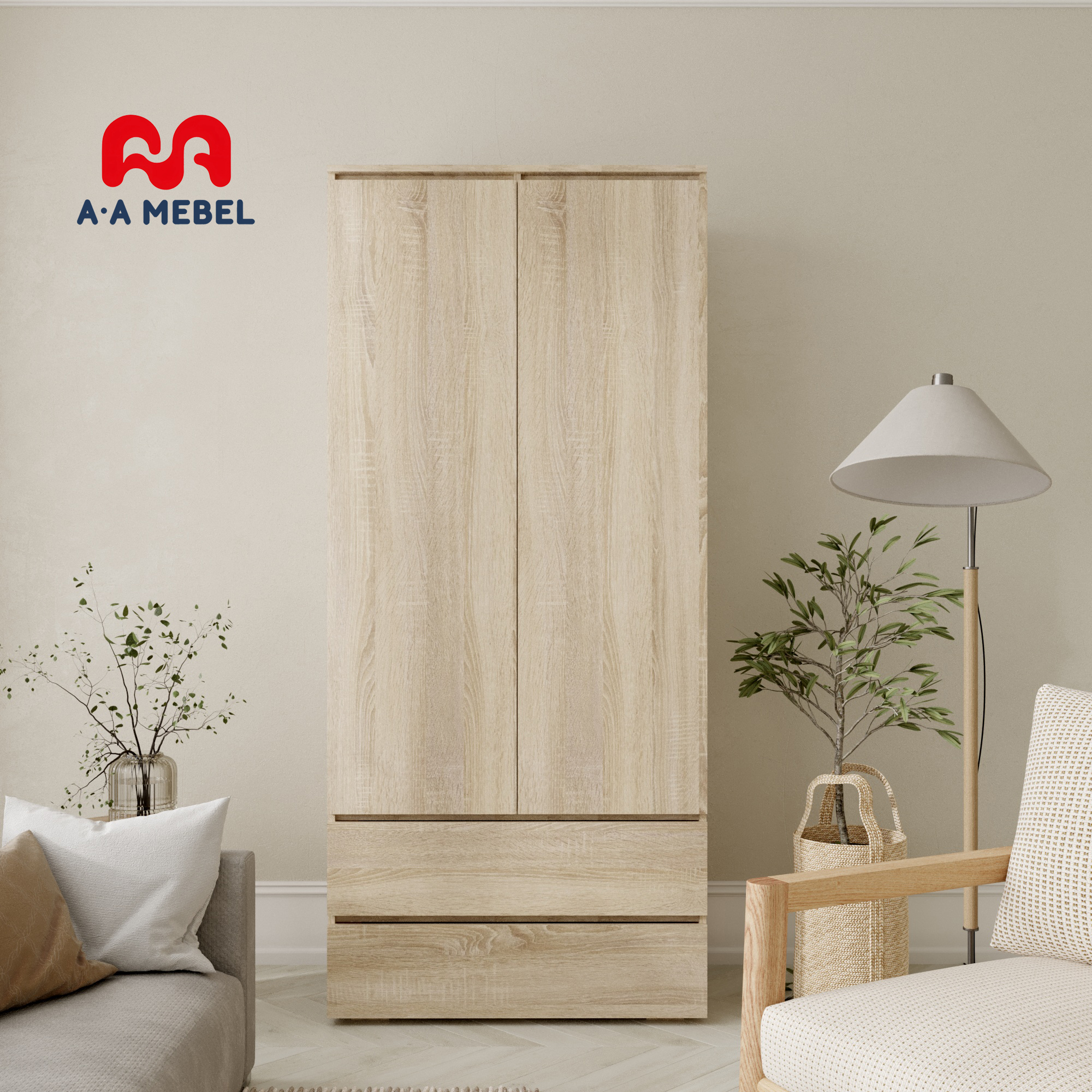 

Шкаф распашной для одежды A A-MEBEL Грей 90x50x204 см дуб сонома светлый, Бежевый, Грей