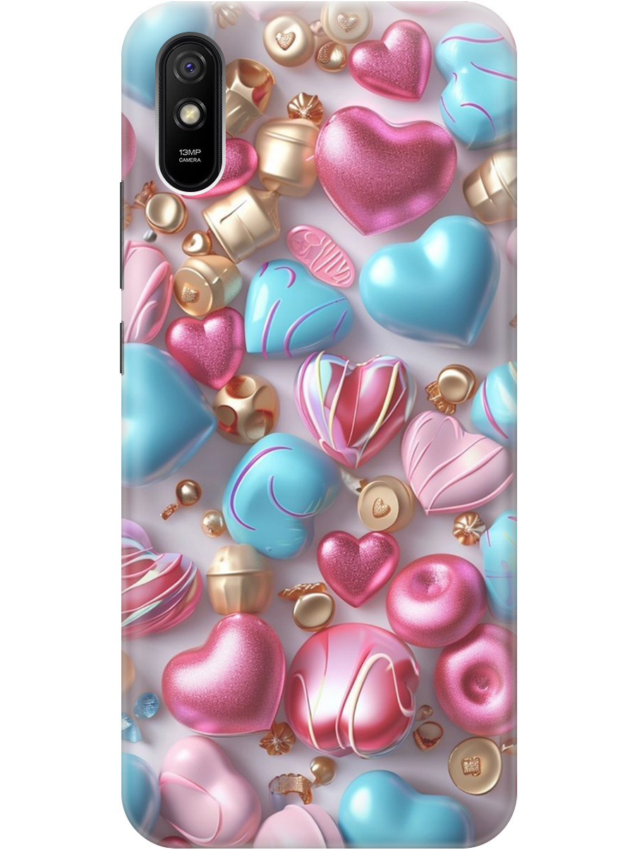 

Силиконовый чехол на Xiaomi Redmi 9A с принтом "Конфеты и сердечки", Прозрачный;голубой;розовый, 723276991