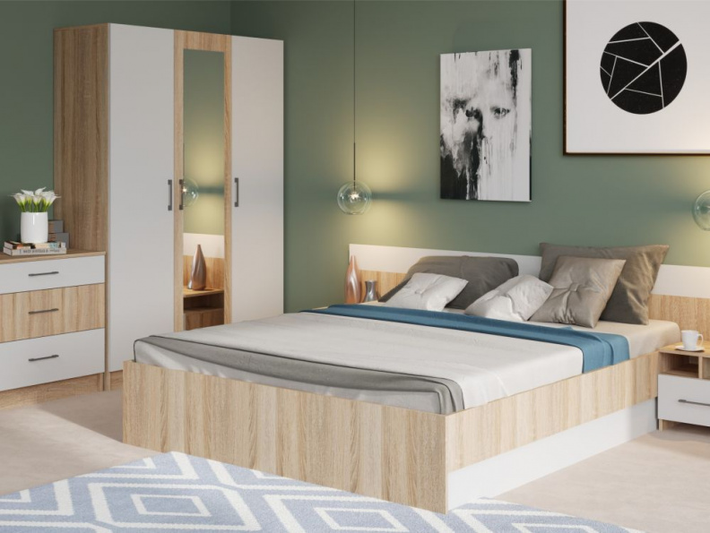 

Спальня Империал «Алена» 3 дв. шк, Дуб сонома/белый, Алена