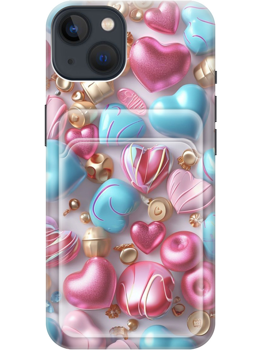

Силиконовый чехол на Apple iPhone 13 с принтом с карманом для карты прозрачный 789017, Голубой;прозрачный;розовый, 732240991