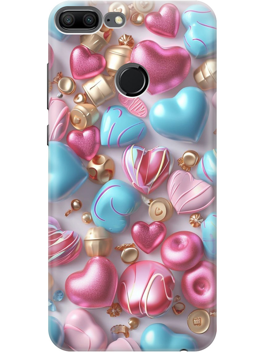 

Силиконовый чехол на Honor 9 Lite с принтом "Конфеты и сердечки", Прозрачный;голубой;розовый, 717568491