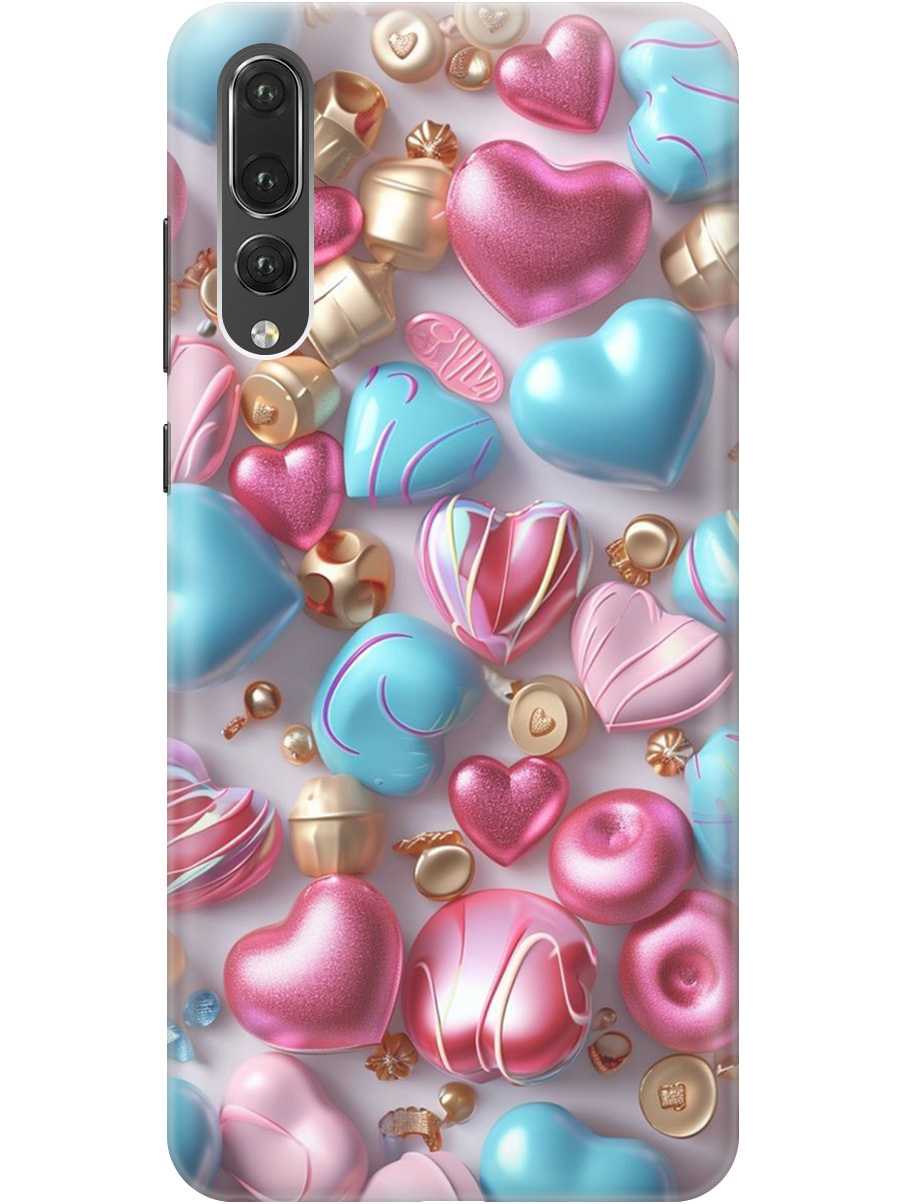 

Силиконовый чехол на Huawei P20 Pro с принтом "Конфеты и сердечки", Прозрачный;голубой;розовый, 717872391