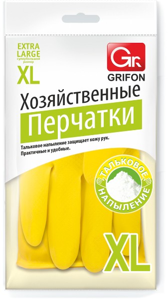 Перчатки латексные хозяйственные Grifon с хлопк напылением р XL 12/144/3888