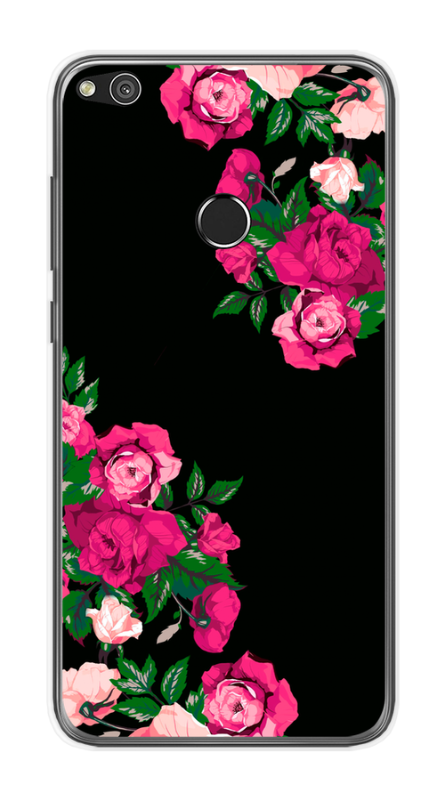 

Чехол на Honor 8 Lite/Huawei P8 Lite "Розы фуксия", Черный;розовый;зеленый, 63950-1