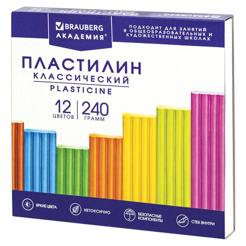 

Пластилин классический BRAUBERG "АКАДЕМИЯ КЛАССИЧЕСКАЯ", 12 цветов, 240 г, СТ, Разноцветный