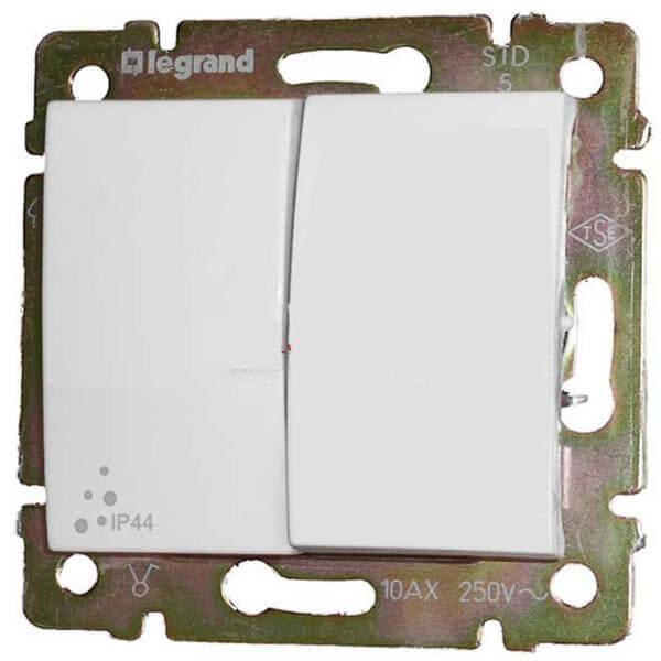 фото Переключатель двухклавишный legrand valena 10a 250v ip44 белый 770098