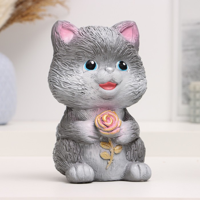 

Копилка "Кот с цветком" серый, 18 см