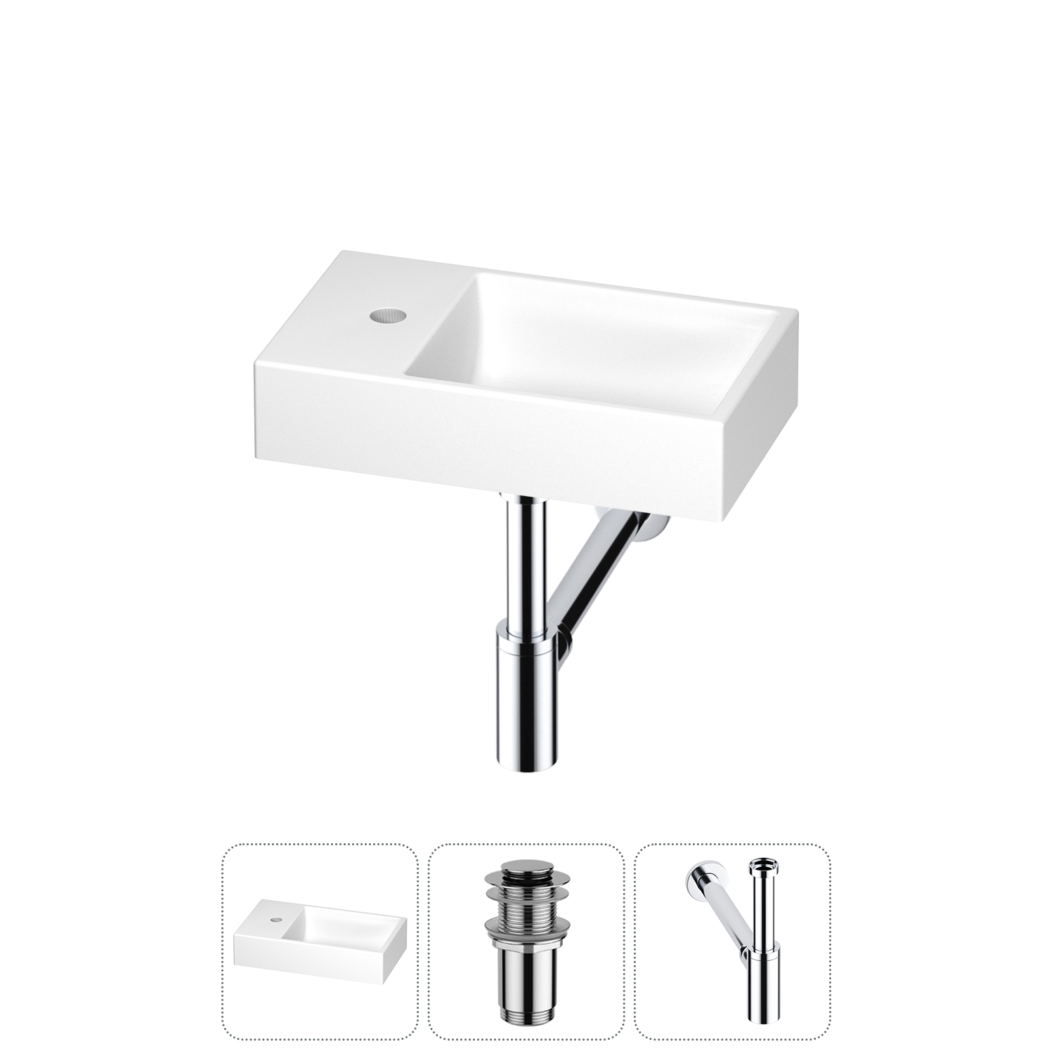 

Маленькая раковина для ванной комнаты или туалета Wellsee WC Area 202011789 в наборе 3 в 1, Глянцевый белый, WC_Area_sink_1518034_хром